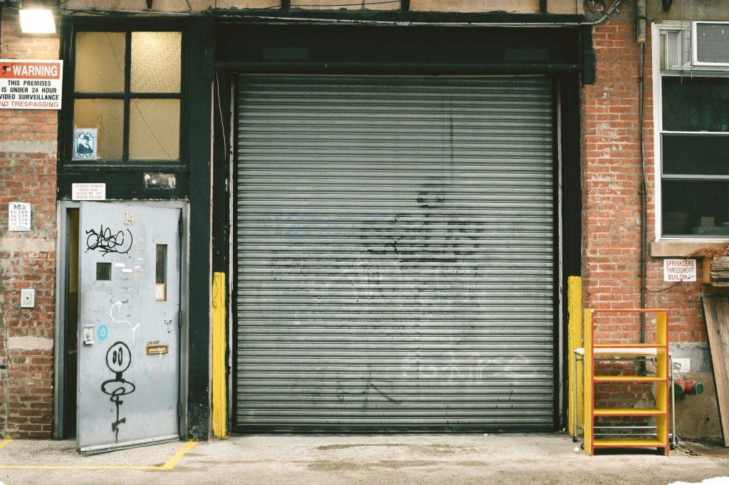 black roll up door closed